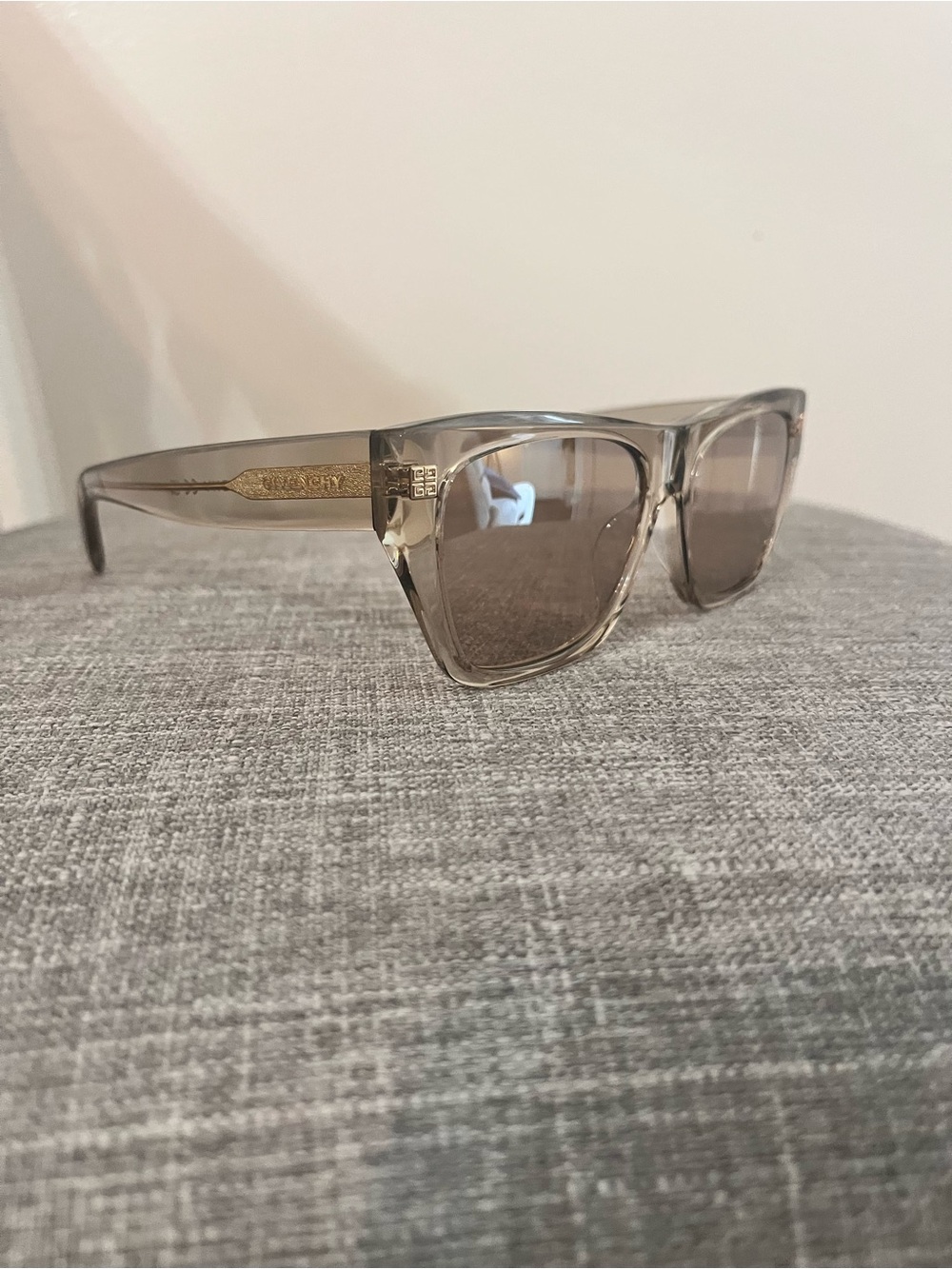 Givenchy Translucent Taupe Frame Sunglasses with Brown Lenses and Gold Accents - Picture 2 of 6